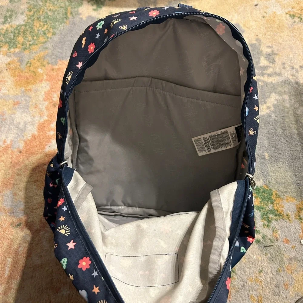JanSport Cross Town Plus Backpack Navy Whimsical Rainbow Mushroom Print JS0A7ZNZ